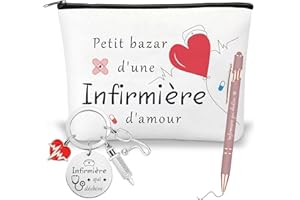BOYATONG Cadeau Infirmiere Femme,Infirmiere Accessoires Pochette Trousse avec Stylo à Bille et Porte Clé avec Cœur Stéthoscope Seringue, Cadeau Collegue de Travail Femme Cadeaux de Noël, Infirmière Qui Déchire