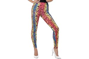 Smiffys Neon Leopard Print Leggings, Multi-Coloured , 1980's Fancy Dress, 1980s Dress Up Accessories