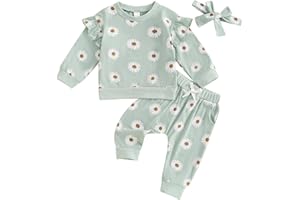 Carolilly 3 Pezzi Completo Neonata San Valentino Vestito Bambina Maglietta con Maniche Lunghe Collo Rotondo Stampa Cuore Tuta Bambina+Pantaloni+Fascia