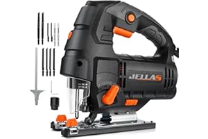 Jig Saw, Jellas 800W 3000 SPM Electric Jigsaw tool with 10 Piece T-Shank Blades, LED Light, 6 Variable Speed, 4 Orbital Sets, 0°-45° Bevel Cutting, 3M Wire, Max Cutting Depth 110mm for Wood(AC Cord)