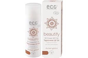 eco cosmetics Bio CC Cream, Day Cream Tinted with OPC, Q10 and Hyaluronic Acid, Vegan Anti-Wrinkle Cream, SPF 50, 1 x 50 ml (Dark)