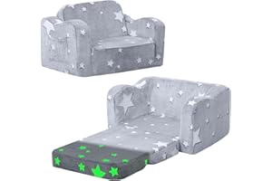 MeMoreCool Canapé pour Enfants, Petit Canapé-lit pour Enfants, Mini Canapé Convertible Pliable pour Tout-Petits, Fauteuil Pliable en Peluche Douce Qui Brille dans Le Noir, Étoiles Brillantes