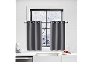PONY DANCE Small Blackout Curtains for Kitchen 29x36 Inch - Grey, Eyelet Thermal Insulated Curtains & Drapes, Light Blocking, Privacy Safe, 2 Panels