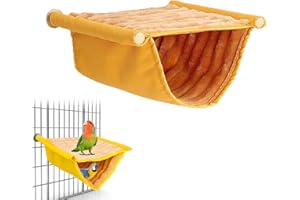 Miayical Vogel Hängematte Etagenbett, Winter Warm Vogelnest Haus, Vogelnest Höhlen Schlafplätze, Vogelhütte Hängendes Käfig Zelt, Wellensittich Spielzeug, Wellensittich Zubehör, Gelb