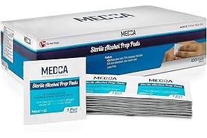 MEDCA Almohadillas de preparación - Caja de 400, Toallitas de 70% de alcohol isopropílico, Toallitas antisépticas estériles Envueltas individualmente de algodón de 2 capas para limpieza higiénica.