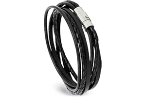 Simaru Armband echtes Leder mit Edelstahl Magnetverschluss, Unisex Lederarmband Made in EU, Wickelarmband für Damen & Herren, hautfreundlich