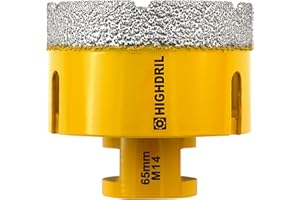 HIGHDRIL Broca de diamante - 65mm con rosca M14 Taladrado en seco para azulejos de porcelana Cerámica Granito Mármol Piedra Mampostería Ladrillo para amoladoras angulares