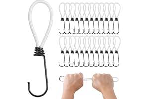 PRETEX Bungee Cords with Hooks - Set of 25pcs x 13cm (5") Universal Cord Straps and Fixings - Heavy Duty Bungees Perfect for Camping, Luggage & Tarpaulin - White Cord, Black Hook