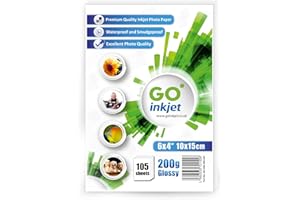 Go Inkjet Photo Paper 6x4 " 10x15 cm Glossy 100 Sheets, 200 GSM for HP Canon Epson Inkjet Printers to Print Photographs