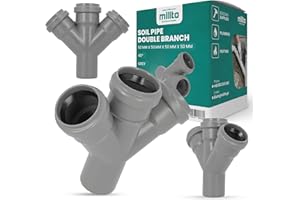 Millto™ Abflussrohr Doppelabzweig 50x50x50x50 45º Grau Abfallsystem Muffe Abwasserrohr Kanalisationsanschluss Verbindungsstück für Abwasserkanalisation Polypropylen