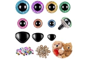 HKQP 220 Pezzi Occhielli di Sicurezza da 12 – 30 mm Occhi e Nasi di Sicurezza e Occhietti Adesivi per Lavoretti Occhi per Pupazzi per Giocattoli di Peluche Occhi di Orsacchiotto