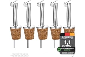 Incutex 5x Flaschenausgiesser mit Kork & Deckel und 1x Reinigungsbürste, Ausgießer für Flaschen, Öl-ausgießer Spirituosen Wein Likör Essig
