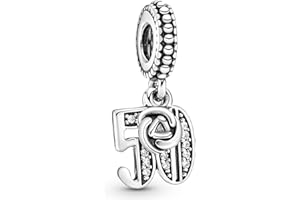 Pandora Moments Women's Sterling Silver 50 Years of Love Cubic Zirconia Dangle Charm for Bracelet