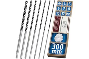 WeLiQu Juego de 7 brocas para madera de 300 mm de largo, 4,5,6,7,8,10,12 mm con afilado TopCut: Exakt-Schnell-Sreinig, Larger Sharp HCS/CV Holzspiralbohrer, Bohrer für Holz