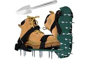 MEGETGOD Lawn Aerator Shoes with Stainless Steel Shovel, Aerating Shoes with Hook & Loop Straps, Heavy Duty Spiked Aerating Sandals, Universal Size Lawn Scarifier for Lawns Yard Patio Garden Grass