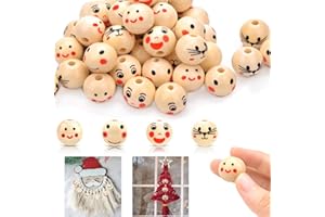 Jadyon 60PCS Holzperlen mit Gesicht, Holzkugeln mit Gesicht Perlen mit Gesicht Smile Holzperlen Smiley Holzperlen Natur Holzkugeln mit Loch für Handgefertigte Handwerk Und Schmuckherstellung
