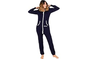 Moniz Damen Jumpsuit, Onesie Damen kuschelig, 80% Baumwolle und weiches Innen-Vlies, 2-Wege YKK Reißverschluss. 19 Farben. Partnerlook.