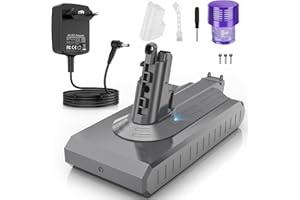 ASUNCELL Batteria 3900 mAh V11 per Dyson (Screw in Type) con caricatore, spazzola e viti, batteria di ricambio da 25,2 V per aspirapolvere Dyson SV14 Absolute Complete Fluffy senza fili