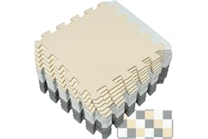 Yostrong® 18 Dalles Tapis Puzzle Mousse de Sol pour Enfant à Bord Droit - Tapis d Eveille Bebe | Tapis de Sport Fitness Antidérapant. Blanc, Beige, Gris. YOC-AJLb18S18