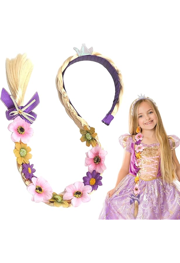 Set Perruque Raiponce Et Baguette Magique Lumineuse - Accessoires Princesse Avec LED - Pour Filles 3-8 Ans - Cosplay, Anniversaire, Fête