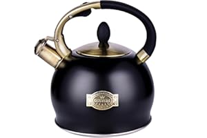 SUSTEAS Stove Top Whistling Tea Kettle-Surgical Stainless Steel Teakettle Teapot with Cool Touch Ergonomic Handle, With 1 Silicone Pinch Mitt Included,3L (Black)