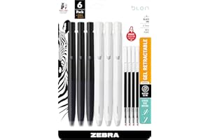 Zebra Pen bLen Retractable Ballpoint Gel Pen, Black and White Barrel, Medium Point, 0.7mm, Black Ink, 6-Pack with 4 Refills