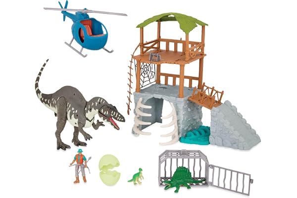 TERRA by Battat - Jeu de dinosaures électronique - Jeu de 13 pièces Acrocanthosaure - Hélicoptère, petits dinosaures et œuf - 3 ans et +