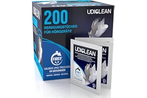 ‎UDIVITA 200 einzeln verpackte, schnell trocknende, befeuchtete Udiclean-Reinigungstücher für die Hörgeräte-Reinigung Beseitigen Fett, Schweiß und Schmutz