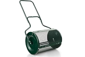 COSTWAY Épandeur à Compost de 60 cm Rouleau en Treillis Métallique, Épandeur de Gazon avec Poignée en Forme de ‘U’ Loquets Latéraux, pour Entretien du Jardin et Pelouse (Vert)