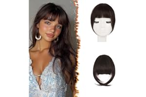 BARSDAR Frange à Clip Cheveux Humains, Frange à clip Bangs pour Femmes Marron Extensions de Franges Épais French Bangs avec Tempes Postiche Extension de Cheveux Humains - Brun Auburn Foncé
