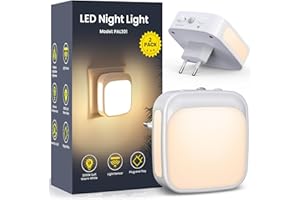 PALATALA Veilleuse Prise Electrique, Lot de 2 Veilleuses LED avec Capteur de Crépuscule, Luminosité réglable, Veilleuse Enfant pour Chambre, Cuisine, Couloir, Escalier, Salon, Blanc Chaud