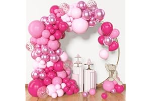 FAIRYMAIDEN Hot Pink Balloons Arch Kit, 114pcs Pastel Pink Balloon Arch with Maca Light Pink Balloons Confetti Balloon for Baby Shower Princess Theme Party Decoration Valentine's Day Wedding Birthday Girls