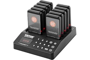 VEVOR Restaurant-Pager-System, Kabelloses Warteschlangensignal mit 400 m Reichweite, Piepser zur Rufannahme von Gästen mit Vibration und Blinken, 10 Pager für Imbisswagen, Kirche, Kindergarten
