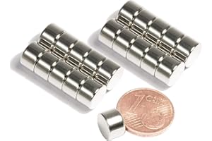 MAGNET-KAUF Imán de neodimio N52, disco de 2,2 kg, disco magnético cilíndrico, 8 mm de diámetro x 5 mm – 8 x 5 mm – Imán de neodimio redondo con forma de disco [20 unidades]