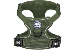 PoyPet Odblaskowa, miękka, oddychająca uprząż dla psa z siateczki, nieuduszona, podwójnie wyściełana kamizelka z regulowaną szyją i klatką piersiową (wojskowa zieleń, S)