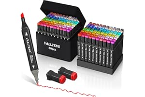 Vallteng Pennarelli ad Alcool 80 Colori,Pennarelli da Disegno Doppia-Punta Pennello e Punta Chisel, Adatti per Sketch, Colorare, Illustrazioni, Disegnare, Anime,Fornito Con Borsa e Supporto