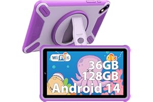 PIXPEAK Tablet 7" per bambini, 36GB RAM 128GB ROM (SD espandibile), Android 14.0 kids tablet, controlli parentali, schermo FHD, 6580mAh, 5MP+2MP, WiFi, Bluetooth, Tablet per l'istruzione (viola)