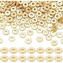 PandaHall 6 Stile 300pcs Perline Distanziatore in Ottone Perline Piatte Rotonde Perline Metallo per creazione di gioielli, Dorato