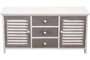 Rebecca Mobili Credenza bassa per tv, mobiletto porta tv con 2 ante 3 cassetti, legno, bianco grigio, stile vintage, per soggiorno ingresso - Misure: 44 x 90 x 34 cm (HxLxP) - Art. RE6080