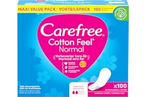 Carefree Cotton Feel Normal 100 bawełnianych wkładek do majtek bez 100% oddychających dla długotrwałego świeżości w normalnym rozmiarze