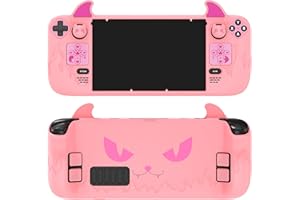 PlayVital Cute Demon Case Cover für Steam Deck LCD & OLED, Kawaii Anti-Rutsch Silikon Schutzhülle Zubehör für Steam Deck OLED mit Daumengriffkappen,Aufklebern & Rücktasten-Rosa