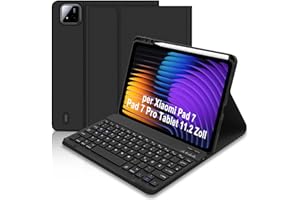 HOFSOS Hülle mit Tastatur für Xiaomi Pad 7/7 Pro 11.2 Zoll 2025, Deutsches Tastatur für Xiaomi Pad 7 Pro 11.2“ - Schutzhülle mit Pen Halter Wireless für Xiaomi Tablet 7 (Schwarz)