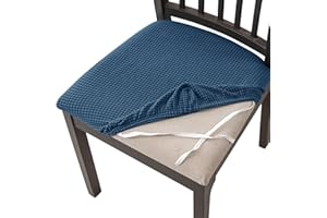 HOMECOVER Dining Room Chair Seat Covers Set of 4, Stretch Jacquard Chair Cover Seat Removable Washable for Dining Room Kitchen Office Chairs Hotel Blue Set of 4