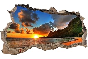 ‎FINEST FOLIA Finest Folia 3D Wandtattoo Mauerloch Wandsticker Wandaufkleber Durchbruch Städte Landschaft Abenteuer selbstklebend H 60 x B 100 Schlafzimmer Wohnzimmer (WL23 Sonnenuntergang)