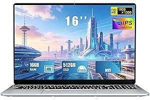 FUNYET 2025 Ordenador Portátil 16'' RAM 16GB M.2 SSD 512 GB Expansión 1TB Portátil 4 Cores Celeron N95 hasta 3.4 GHz Win 11 Pro Laptop FHD 1920×1200 USB 3.0 BT 5.0 WiFi 5 HDMI Teclado Retroiluminado