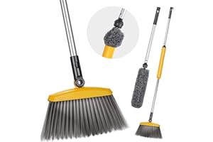 ‎HEVOL HEVOL Besen mit Stiel, 180° Drehbarem Kehrbesen Set mit Teleskop Staubwedel, 130cm Zimmerbesen mit Aluminiumgriff, 2 in 1 Mikrofaser Kehrset für Böden, Decken, Jalousien, Autos