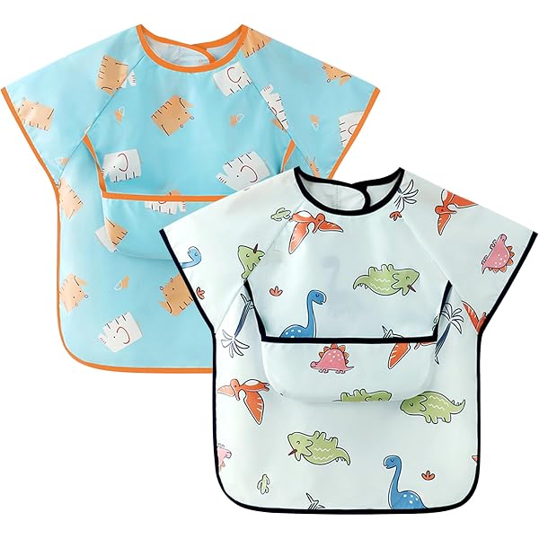 Bavoir Bébé Imperméable HOAAGO - Avec Poche - Sans Manches - Pour Manger Ou Peinture