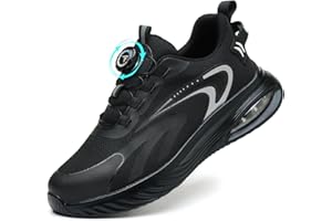 AEKYIWL Arbeitsschuhe Herren Damen Sicherheitsschuhe Leicht Sportliche Atmungsaktiv Schnürsenkel Ohne Binden Drehverschluss Stahlkappenschuhe