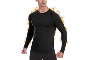 Roadbox Men's Thermal Top Long Sleeve, Fleece Lined Compression Shirts, Warm Sports Base Layer Undershirt for Winter Outdoor