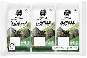 ‎BIBIGO Bibigo Seealgen Snack Wasabi – Geröstete Seelagenblätter mit Wasabi – Ideal als Snack oder Beilage – 3 x 5 g